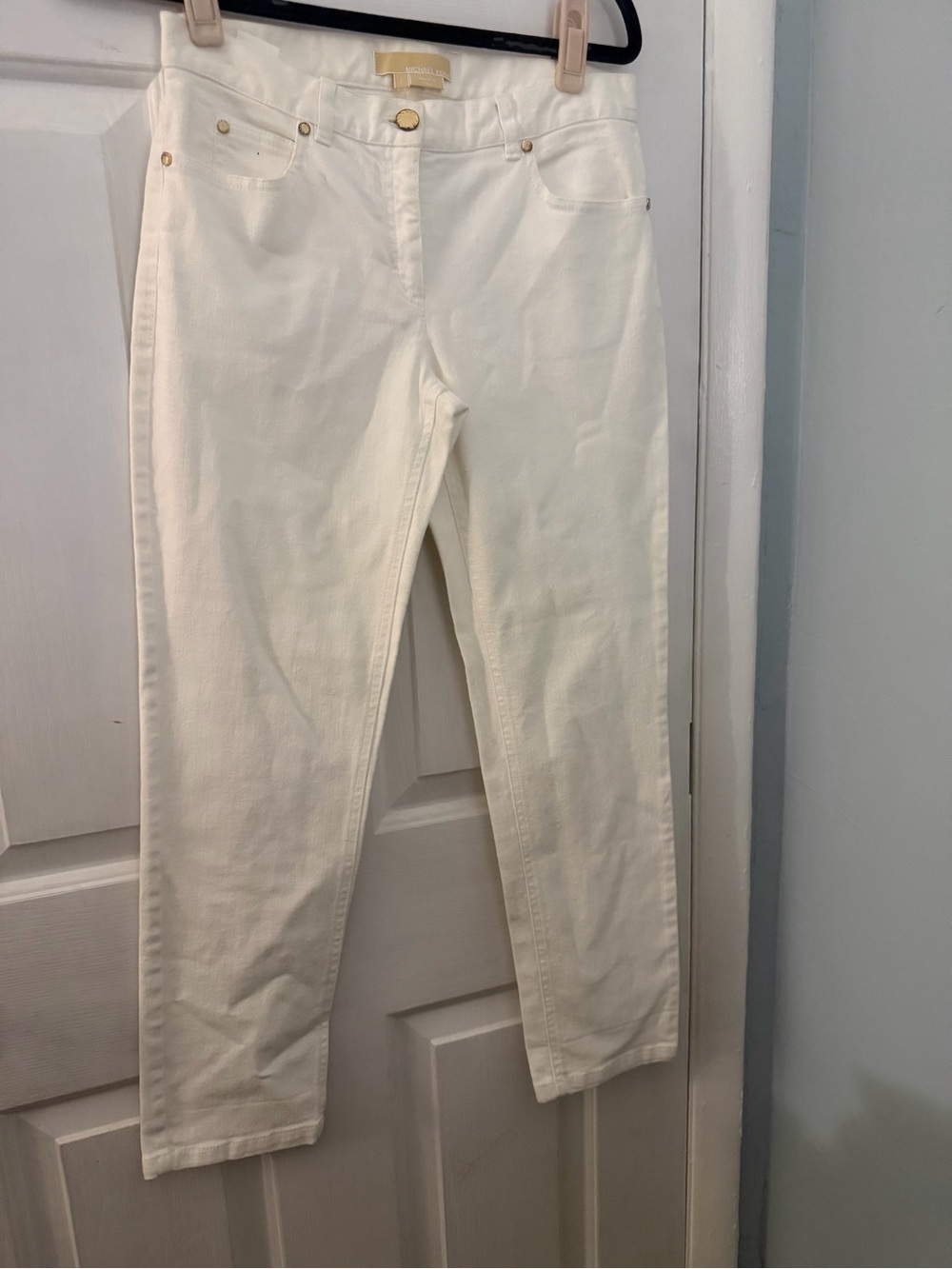 Michael Kors White Skinny Ankle Jeans Gold Hardware Size 2